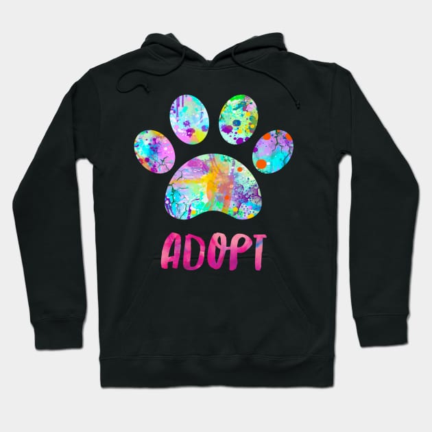 Adopt A Dog Design Watercolor Paw Print Hoodie by joannejgg